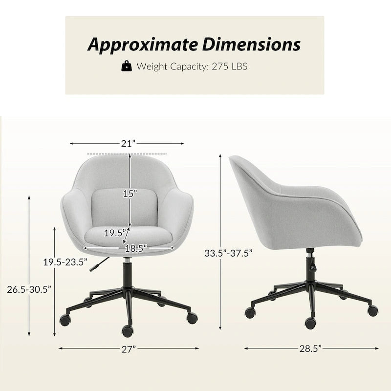 Chaise de bureau pivotante à dossier incurvé avec hauteur réglable et piètement en métal