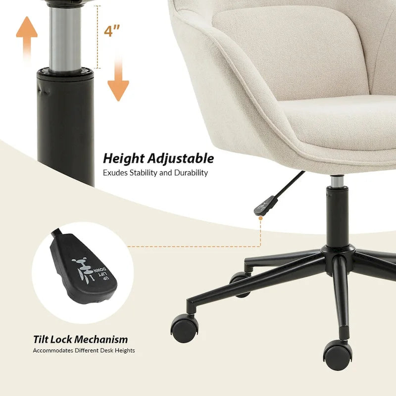 Chaise de bureau pivotante à dossier incurvé avec hauteur réglable et piètement en métal
