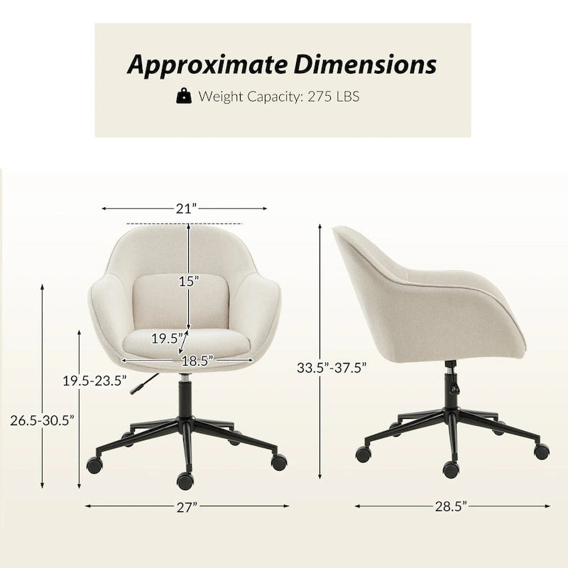 Chaise de bureau pivotante à dossier incurvé avec hauteur réglable et piètement en métal