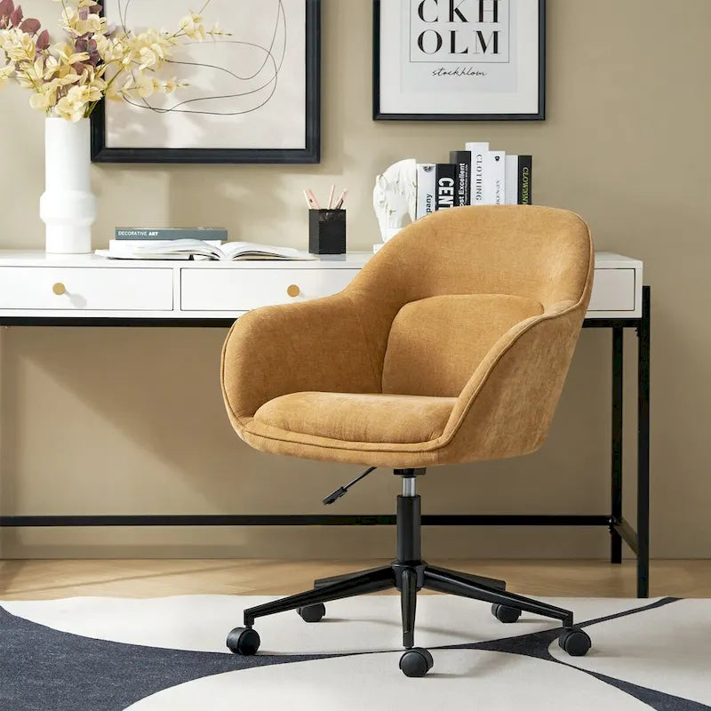 Chaise de bureau pivotante à dossier incurvé avec hauteur réglable et piètement en métal