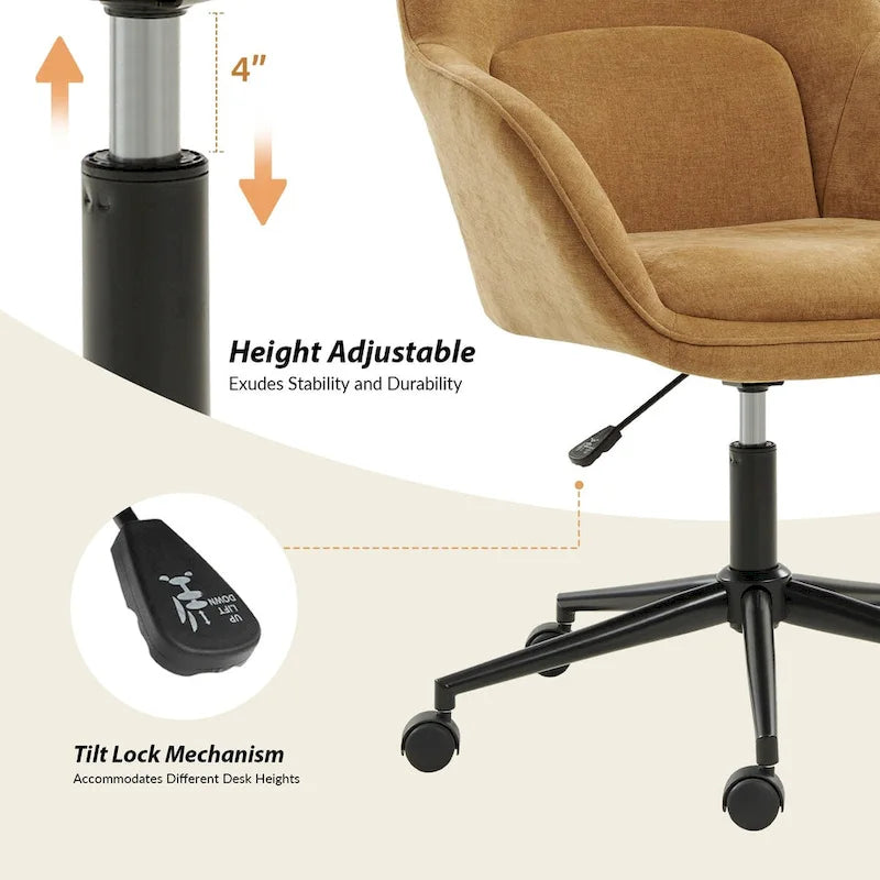 Chaise de bureau pivotante à dossier incurvé avec hauteur réglable et piètement en métal