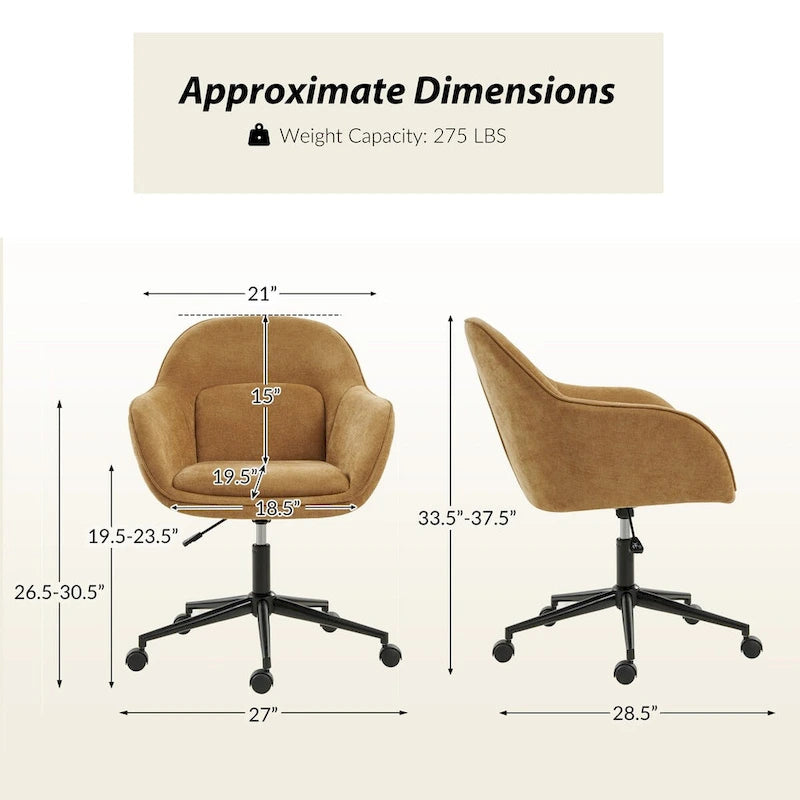 Chaise de bureau pivotante à dossier incurvé avec hauteur réglable et piètement en métal