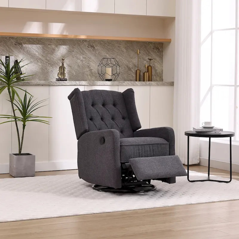 Fauteuil inclinable, pivotant et berçant multifonctionnel rembourré avec repose-pieds — Rotation à 360°, inclinaison à 3 positions