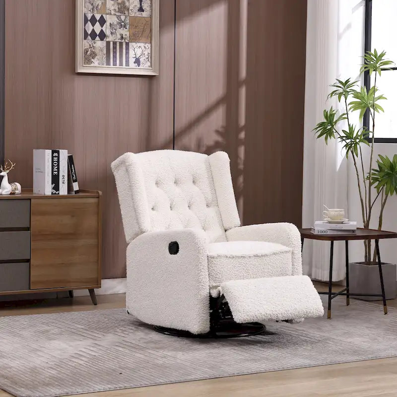 Fauteuil inclinable, pivotant et berçant multifonctionnel rembourré avec repose-pieds — Rotation à 360°, inclinaison à 3 positions