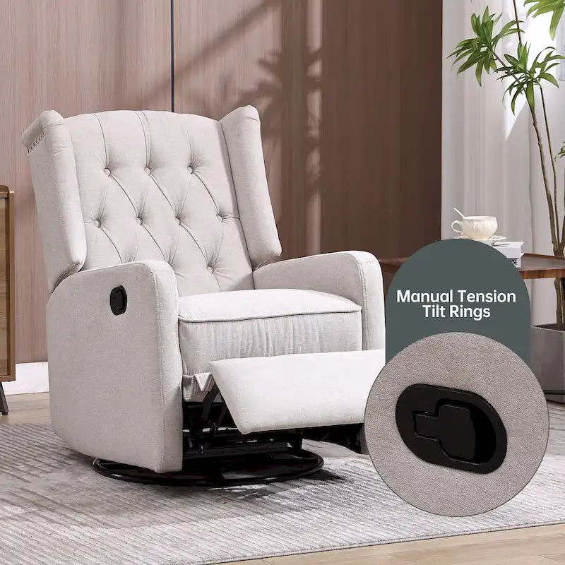 Fauteuil inclinable, pivotant et berçant multifonctionnel rembourré avec repose-pieds — Rotation à 360°, inclinaison à 3 positions