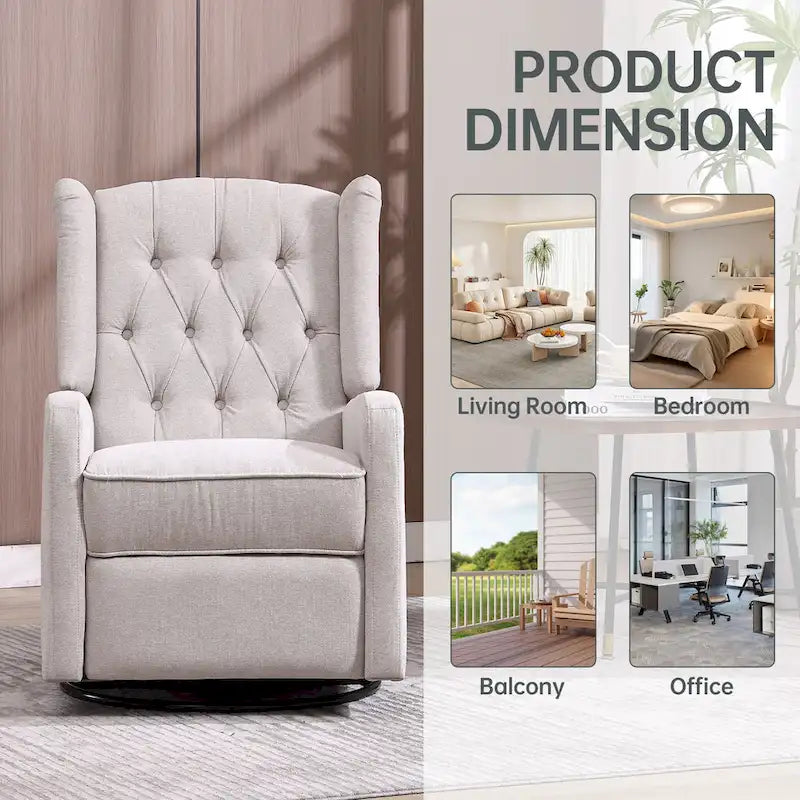 Fauteuil inclinable, pivotant et berçant multifonctionnel rembourré avec repose-pieds — Rotation à 360°, inclinaison à 3 positions