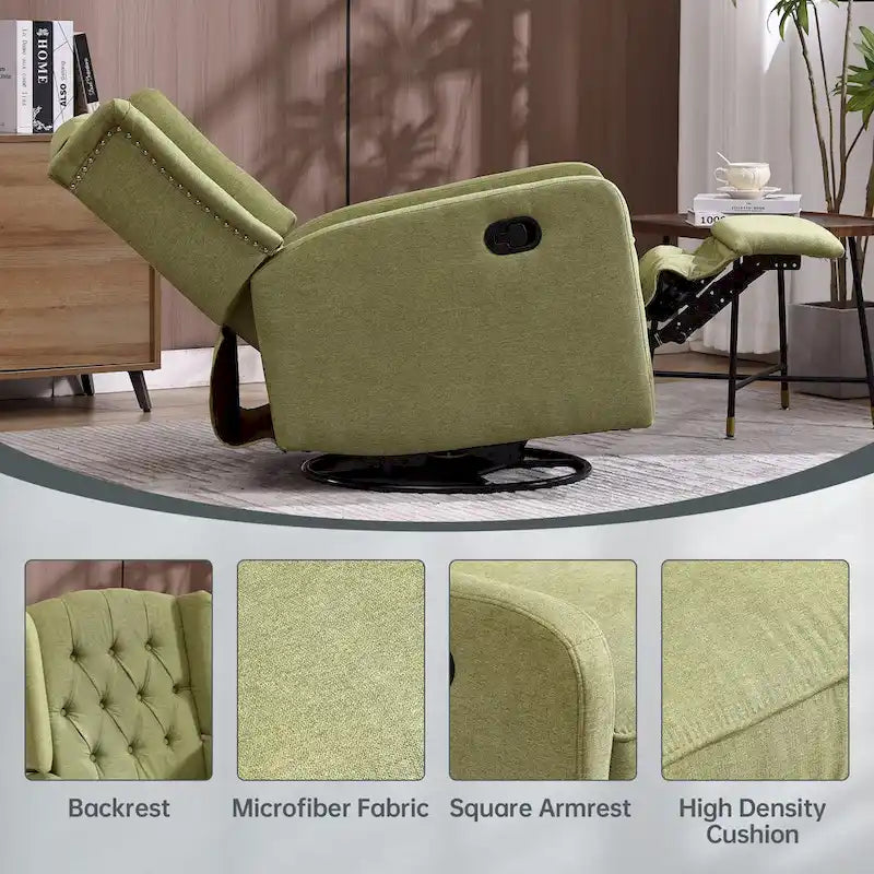 Fauteuil inclinable, pivotant et berçant multifonctionnel rembourré avec repose-pieds — Rotation à 360°, inclinaison à 3 positions