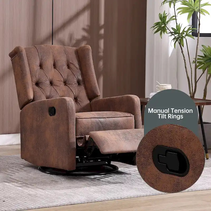 Fauteuil inclinable, pivotant et berçant multifonctionnel rembourré avec repose-pieds — Rotation à 360°, inclinaison à 3 positions