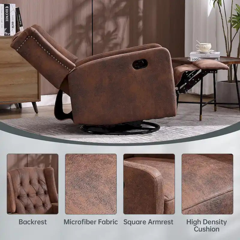 Fauteuil inclinable, pivotant et berçant multifonctionnel rembourré avec repose-pieds — Rotation à 360°, inclinaison à 3 positions