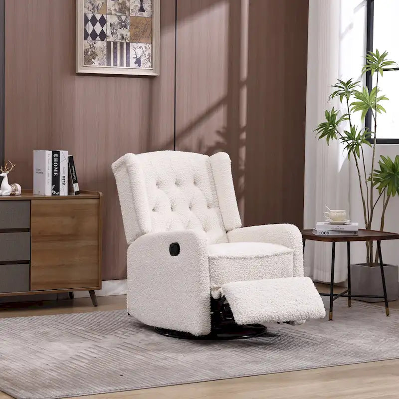 Fauteuil inclinable, pivotant et berçant multifonctionnel rembourré avec repose-pieds — Rotation à 360°, inclinaison à 3 positions