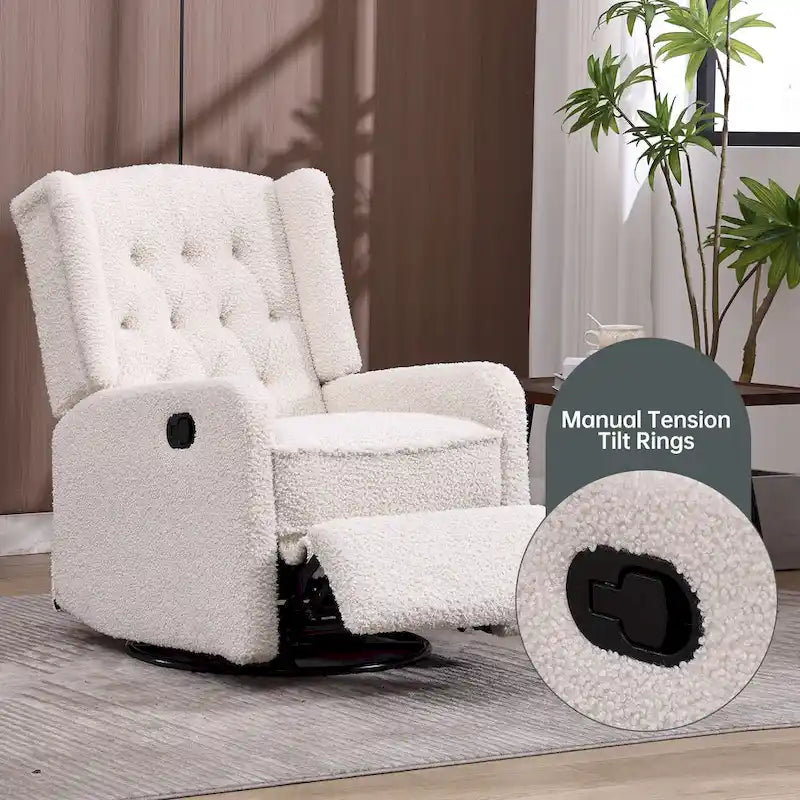 Fauteuil inclinable, pivotant et berçant multifonctionnel rembourré avec repose-pieds — Rotation à 360°, inclinaison à 3 positions