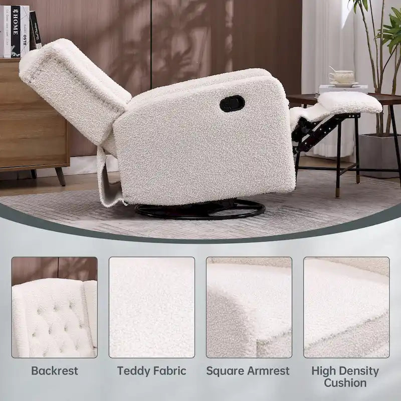 Fauteuil inclinable, pivotant et berçant multifonctionnel rembourré avec repose-pieds — Rotation à 360°, inclinaison à 3 positions