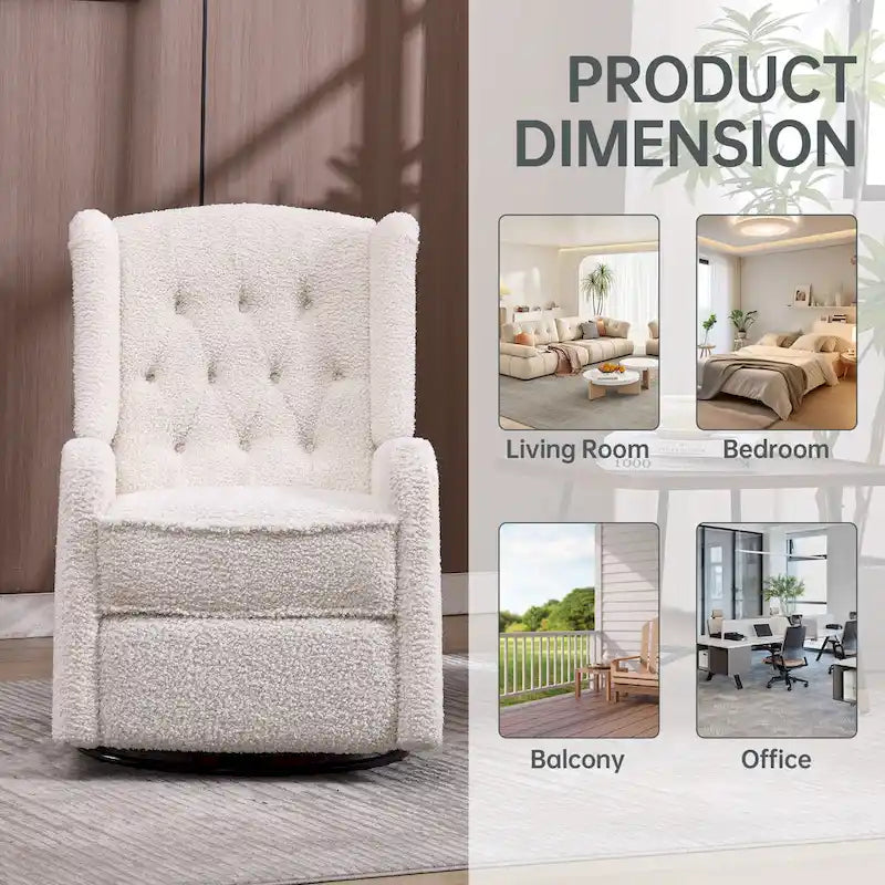 Fauteuil inclinable, pivotant et berçant multifonctionnel rembourré avec repose-pieds — Rotation à 360°, inclinaison à 3 positions