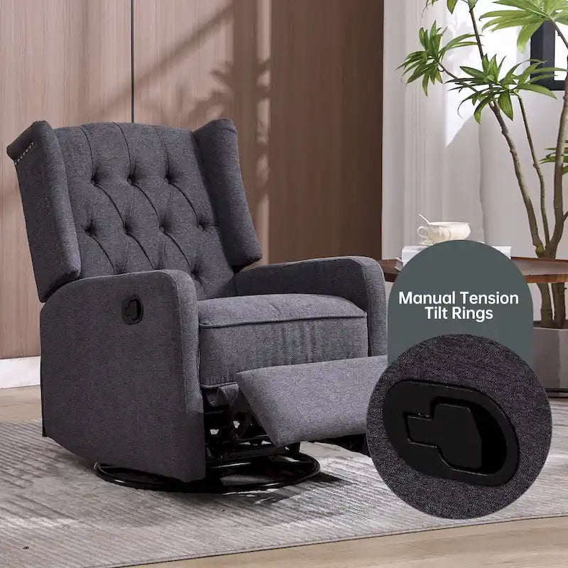 Fauteuil inclinable, pivotant et berçant multifonctionnel rembourré avec repose-pieds — Rotation à 360°, inclinaison à 3 positions