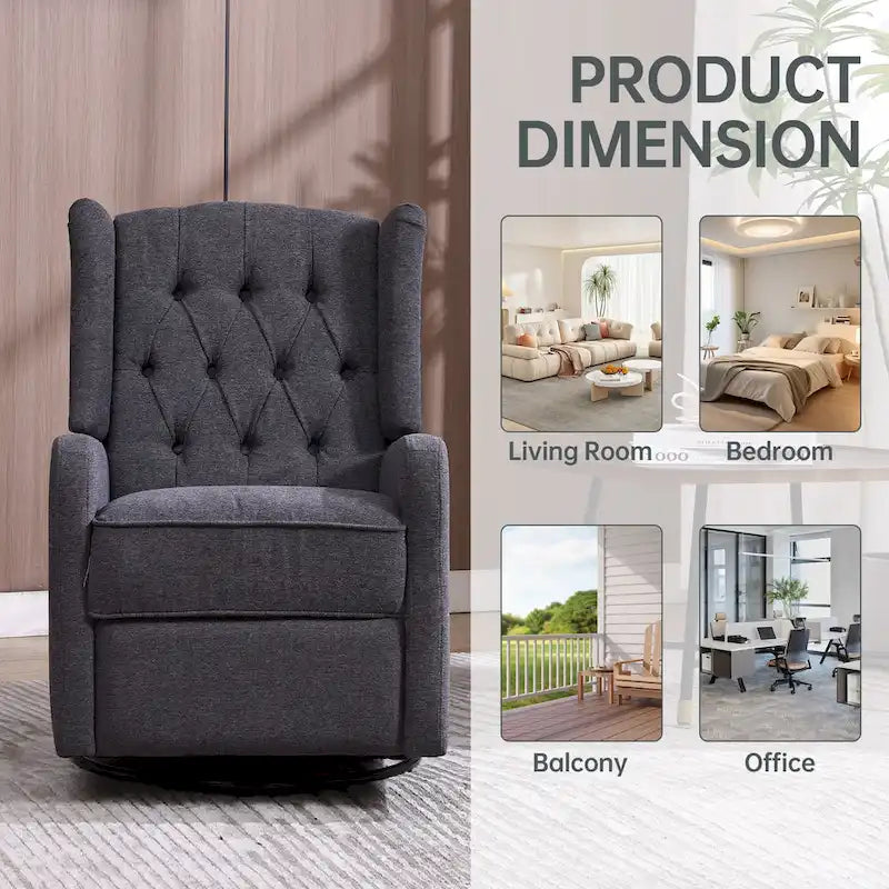 Fauteuil inclinable, pivotant et berçant multifonctionnel rembourré avec repose-pieds — Rotation à 360°, inclinaison à 3 positions