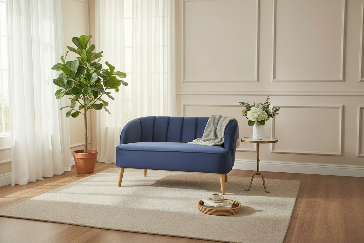 Navy Blue Loveseat Far Wide Angle